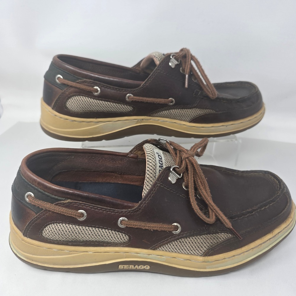 Sebago Clovehitch II Mens 9.5M Boat Shoes Walnut Brown Leather Mesh B24367 Good